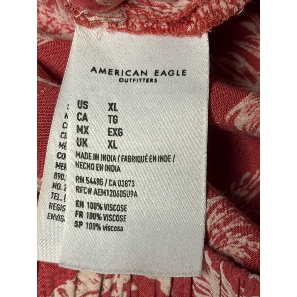 American Eagle Women’s XL Pink Tan Hawaiian Button Down Boxy Crop Top Front Tie - Picture 6 of 7
